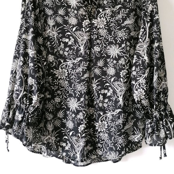 H&M Womens Black White Poet Sleeve Collared Hi Low Hem Floral Blouse Top Size S - Picture 3 of 7